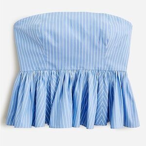 NWT J. Crew Strapless Peplum Top in Stretch Cotton Poplin-Blend Stripe Size 2
